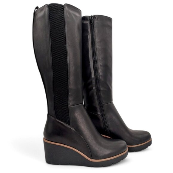 Soul Naturalizer Women's Size 7W Black Adrian Wide Calf Knee High Wedge Boots - Picture 3 of 12